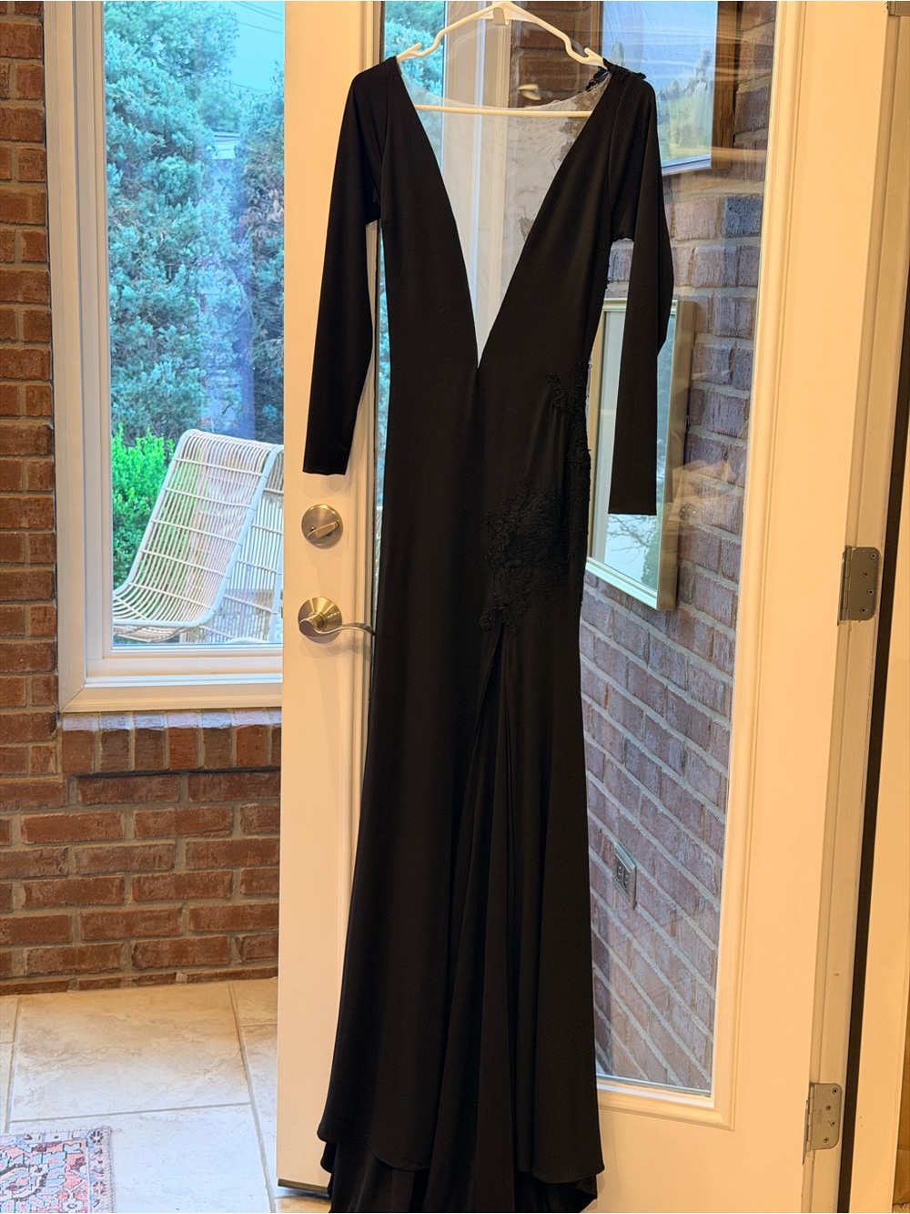 Elegant Black Long-Sleeve Deep V Evening Dress